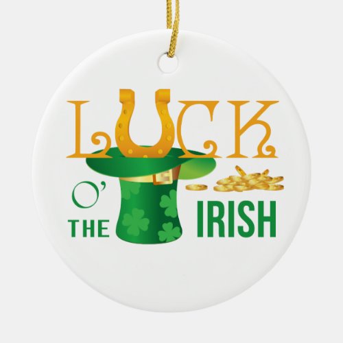 Luck o the irish horse shoe and irish hat ceramic ornament