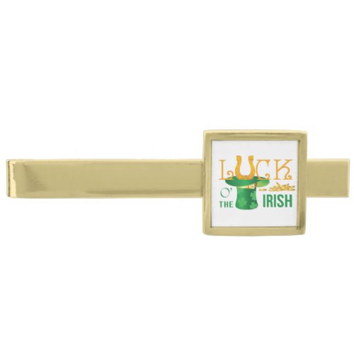 Luck o the irish horse shoe and irish hat gold finish tie clip