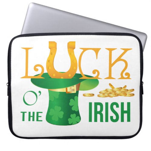 Luck o the irish horse shoe and irish hat laptop sleeve