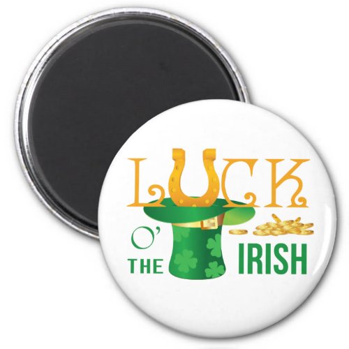 Luck o the irish horse shoe and irish hat magnet