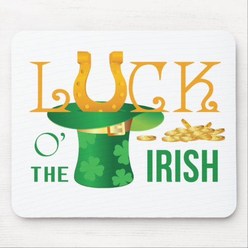 Luck o the irish horse shoe and irish hat mouse pad