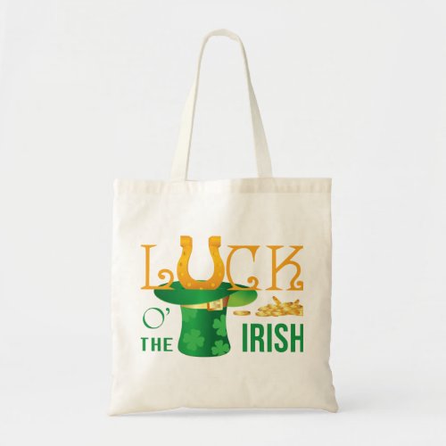 Luck o the irish horse shoe and irish hat tote bag