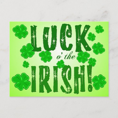 Luck o the Irish Lucky Green Shamrocks Postcard