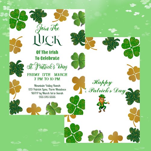 Luck Of Irish St Patricks Day Gold Green Shamrocks Invitation