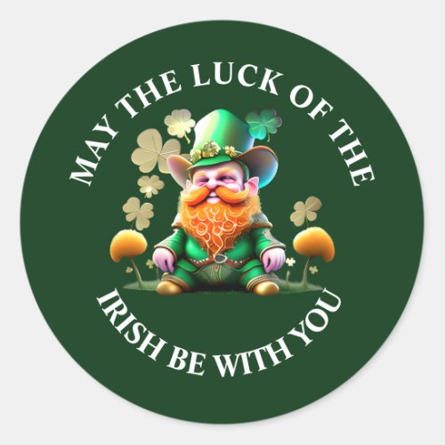 Luck of the Irish cute leprechaun gnome green gold Classic Round Sticker