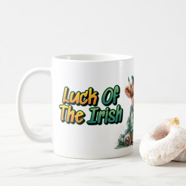 Luck Of The Irish Highland Cow Coffee Mug (With Donut)