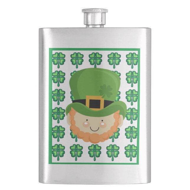 Luck of the Irish Leprechaun and shamrock Flask (Front)