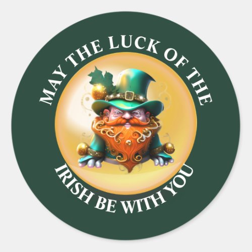Luck of the Irish leprechaun gnome green gold Classic Round Sticker
