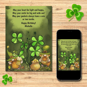 Luck of the Irish Leprechaun Gnomes Birthday Card
