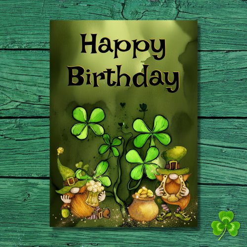 Luck of the Irish Leprechaun Gnomes Birthday Card