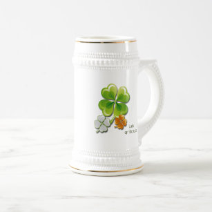 Luck of the Irish. Tricolor Shamrocks Custom Name Beer Stein