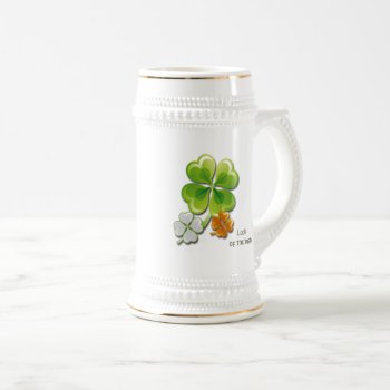 Luck Of The Irish. Tricolor Shamrocks Custom Name Beer Stein by artofmairin at Zazzle