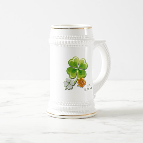 Luck of the Irish Tricolor Shamrocks Custom Name Beer Stein