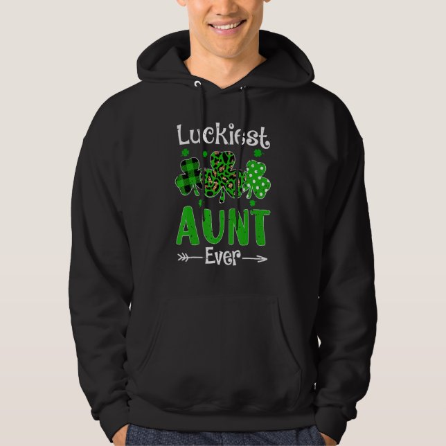 Luckiest Aunt Ever Patricks Day Shamrock Leopard P Hoodie (Front)