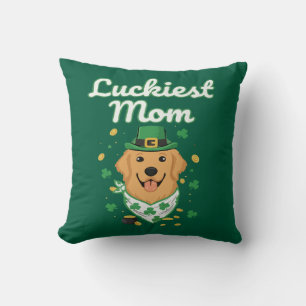 Luckiest Golden Retriever Mom St. Patrick's Day Throw Pillow