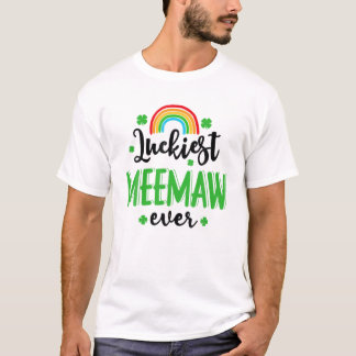 Luckiest Meemaw Ever St.Patrick's Day Rainbow Clov T-Shirt
