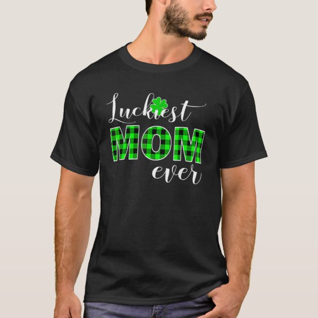 Luckiest Mommy Buffalo Plaid, Shamrock Green C Boy T-Shirt (Front)