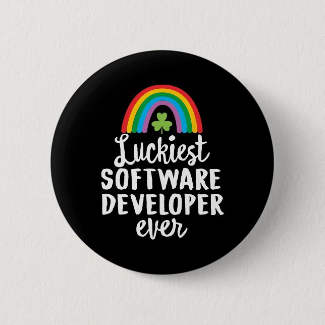 Luckiest Software Developer Ever St Patrick Day Sh Button (Front)