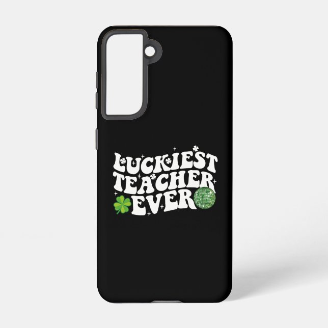Luckiest Teacher Ever Disco Ball Shamrock Groovy Samsung Galaxy Case (Back)