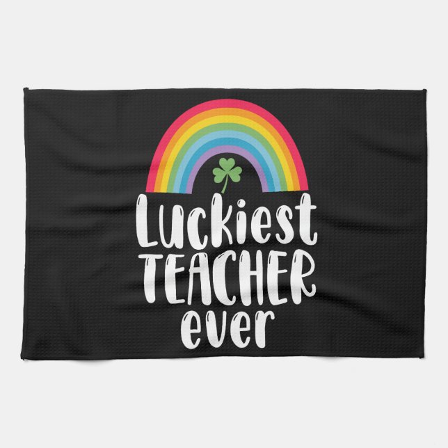 Luckiest Teacher Ever School Gift St Patricks Day  Kitchen Towel (Horizontal)