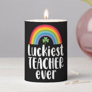 Luckiest Teacher Ever School Gift St Patricks Day  Pillar Candle