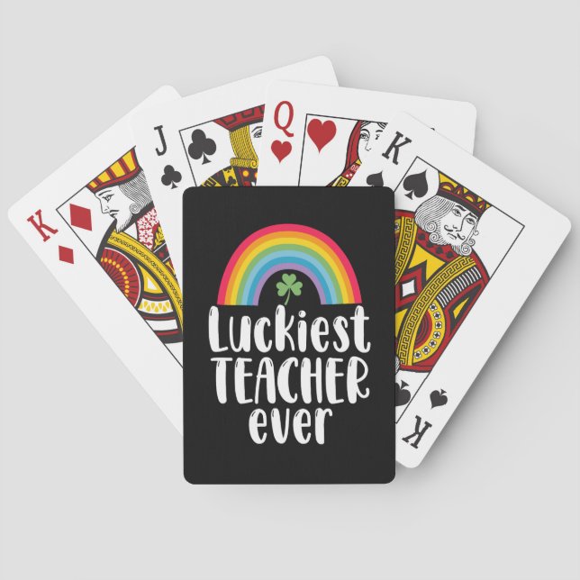 Luckiest Teacher Ever School Gift St Patricks Day  Poker Cards (Back)