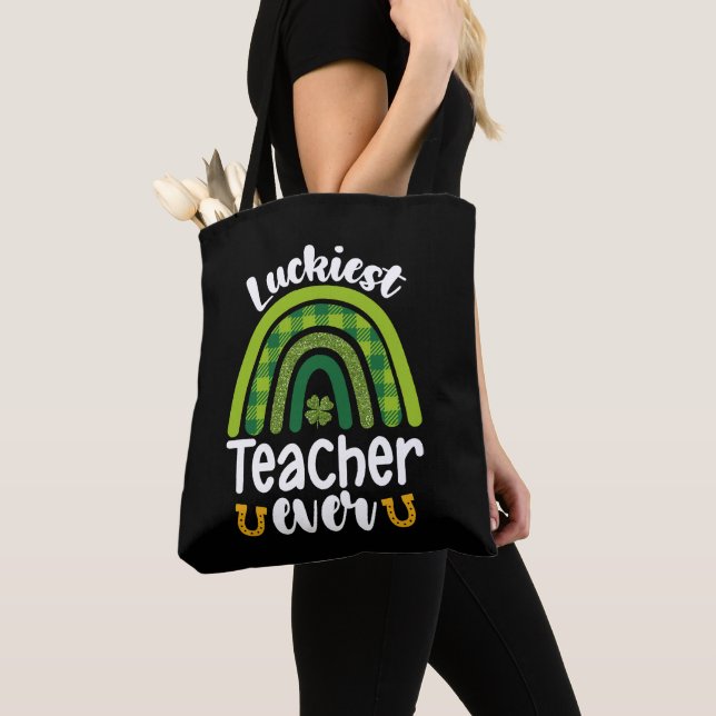 Luckiest Teacher Ever School St Patrick's Day Tote Bag (Close Up)
