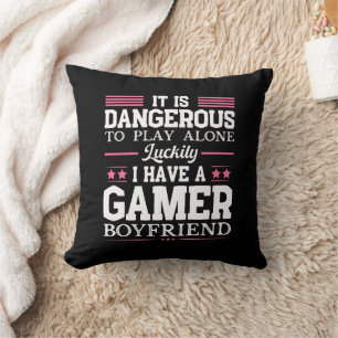 Luckily I Have A Gamer Girlfriend Funny Couple Throw Pillow