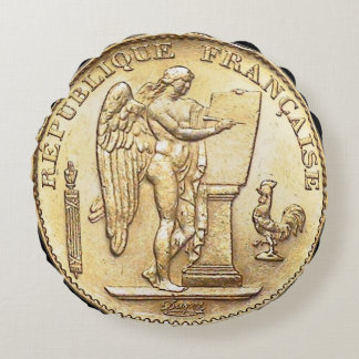 Lucky 1886 French Gold 20 Franc Angel Round Pillow