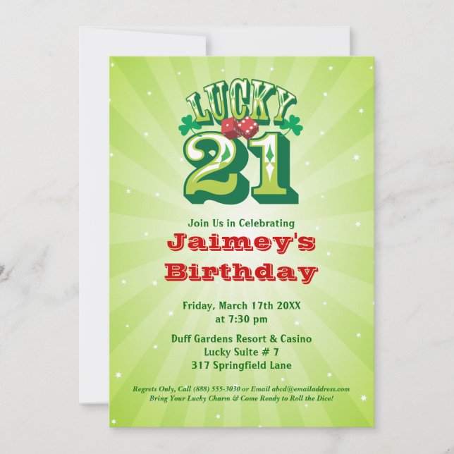 Lucky 21 - Custom Birthday Party Invitation (Front)