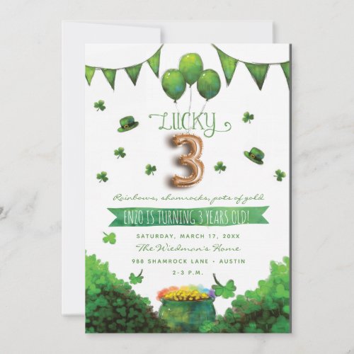 Lucky 3 Patricks Day Birthday Party Invitations