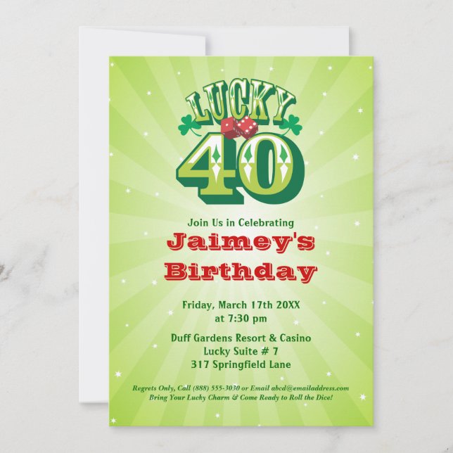 Lucky 40 - Custom Birthday Party Invitation (Front)