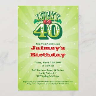 Lucky 40 - Custom Birthday Party Invitation