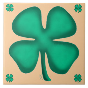 Lucky 4 Leaf Irish Clover 5 tan large tile