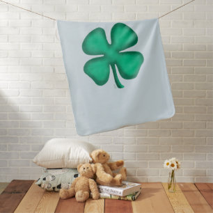 Lucky 4 Leaf Irish Clover baby blue blanket