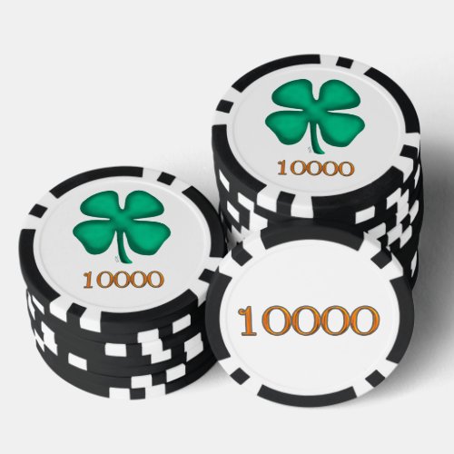 Lucky 4 Leaf Irish Clover bg 10K stripe poker chip