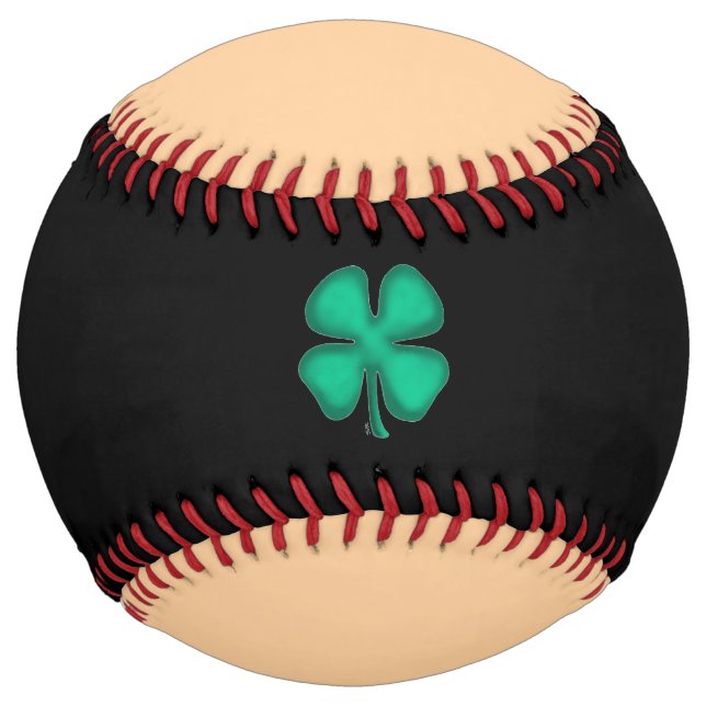 Lucky 4 Leaf Irish Clover black and tan softball (Front)