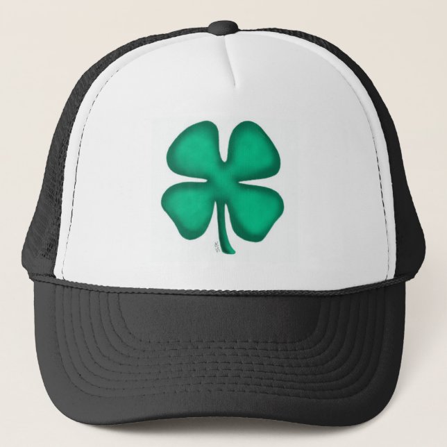 Lucky 4 Leaf Irish Clover black foam trucker hat (Front)