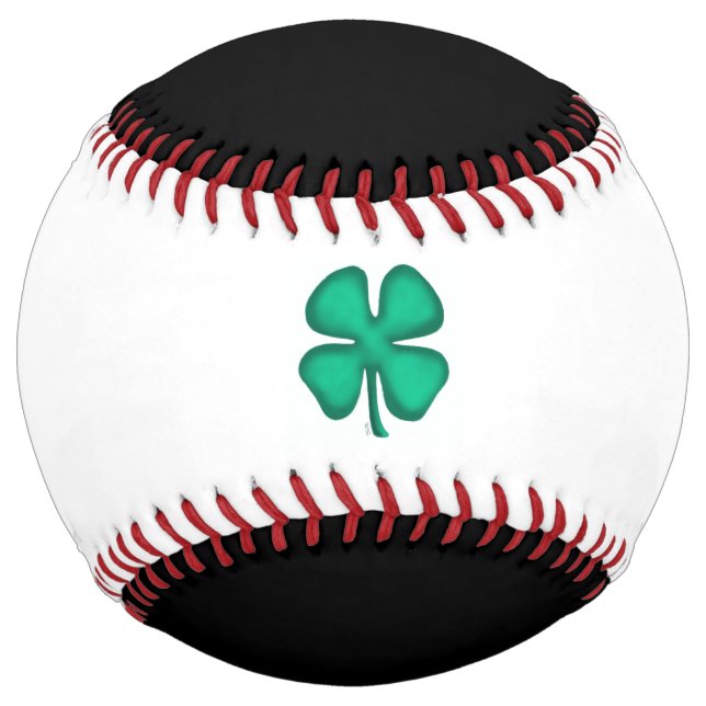 Lucky 4 Leaf Irish Clover black white softball (Front)