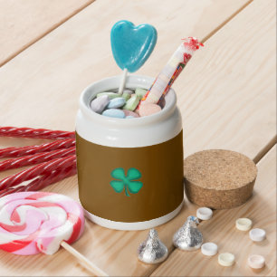 Lucky 4 Leaf Irish Clover brown candy jar