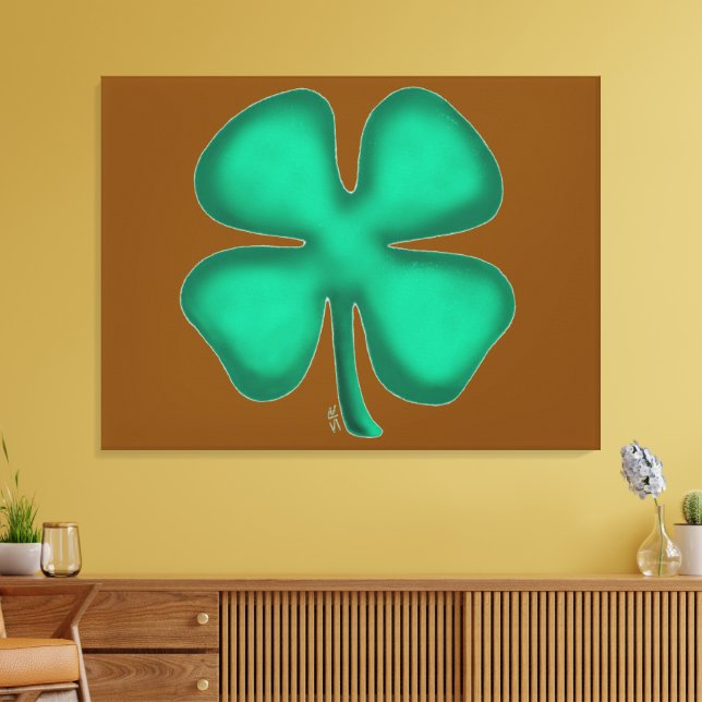 Lucky 4 Leaf Irish Clover brown canvas print (Insitu(LivingRoom))