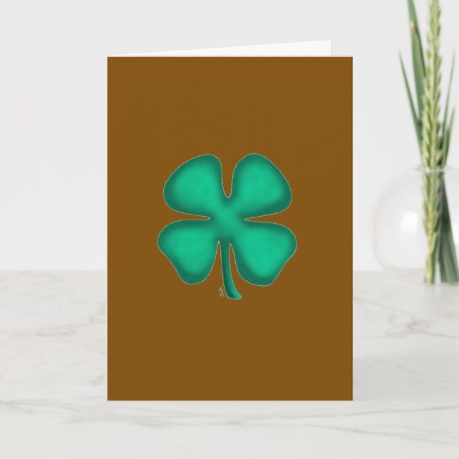 Lucky 4 Leaf Irish Clover brown greeting card (Front)