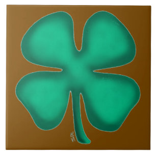 Lucky 4 Leaf Irish Clover brown large tile