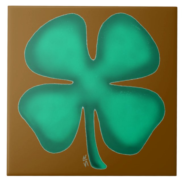 Lucky 4 Leaf Irish Clover brown large tile (Front)