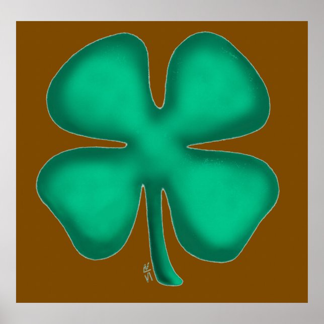 Lucky 4 Leaf Irish Clover brown matte poster (Front)