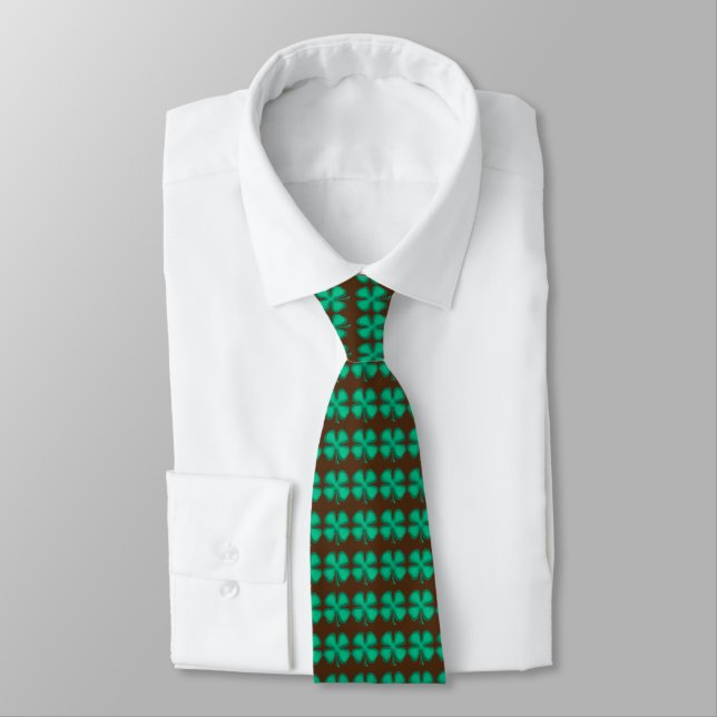 Lucky 4 Leaf Irish Clover brown necktie (Tied)