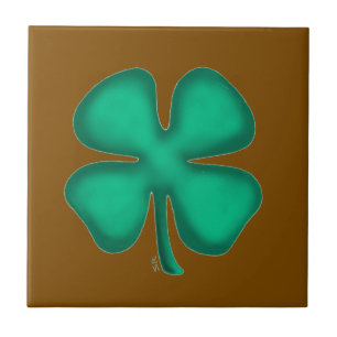 Lucky 4 Leaf Irish Clover brown small tile