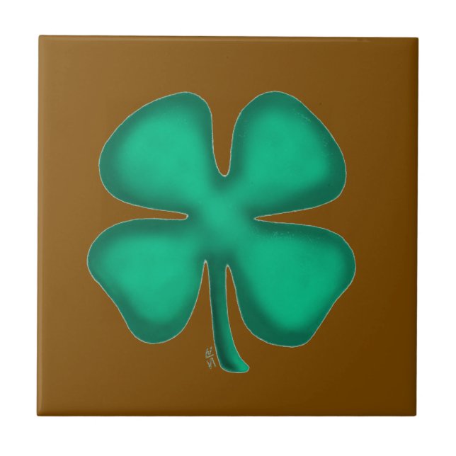 Lucky 4 Leaf Irish Clover brown small tile (Front)