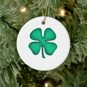 Lucky 4 Leaf Irish Clover ceramic ornament 2sided