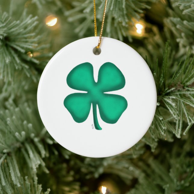 Lucky 4 Leaf Irish Clover ceramic ornament 2sided (Tree)